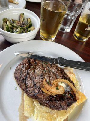 Delmonico steak, scalloped potatoes, and roasted Brussel sprouts-- very very good!!