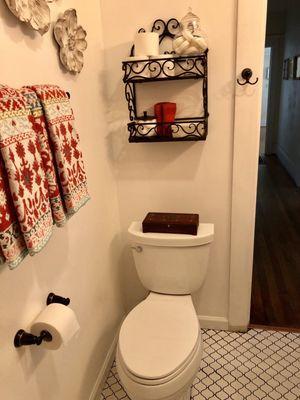 New toilet!! Gabriel installed all new racks and shelves to my requests.