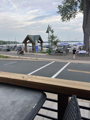 First floor outside balcony looking toward dock/lakeside patio across the street.