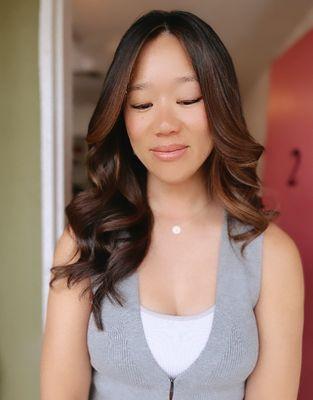 Brunette sunkiss balayage cut and style