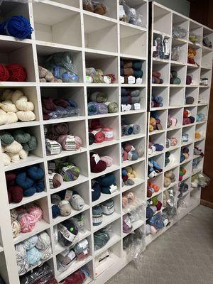 Various yarns. They have many material types, weights, and colors. Seems like they're happy to order colors they don't have for you too.