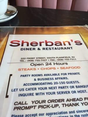 Menu for Sherban's Diner