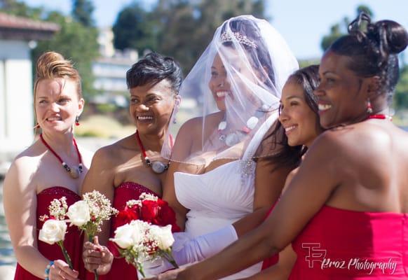 The Beautiful Bride with her bridesmaids at Lake Merritt.