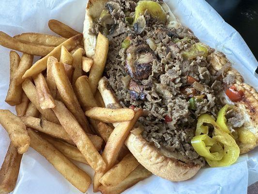 Philly cheesesteak and fries