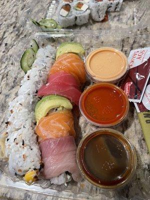 on the left the waikiki roll and rainbow on the right