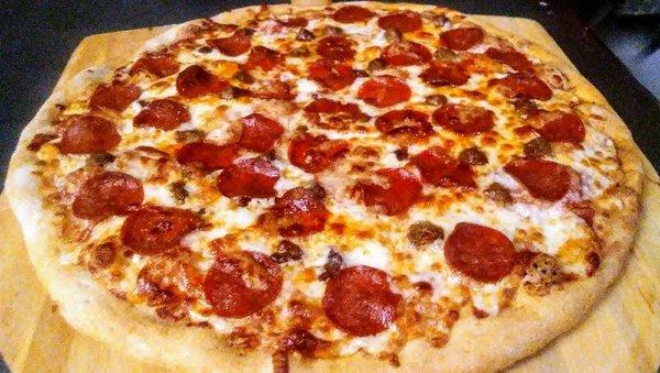 Pepperoni and sausage pizza