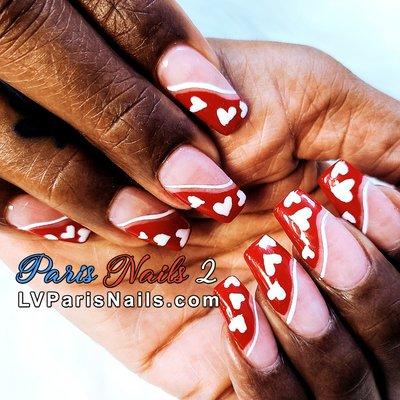 Acrylic Nails with Hearts Nail Art Design