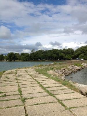 Looking in at the campground from the end of the jetty