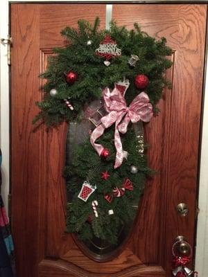 Handmade Candycane shaped wreath. $24.95.