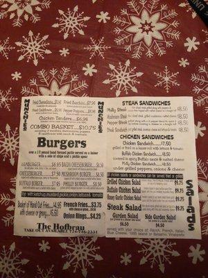 Dive bar menu