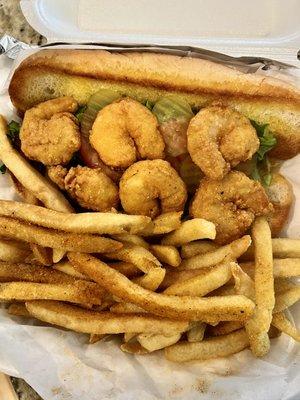 Shrimp po boy and fries