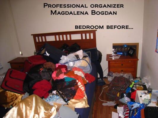 European Professional Organizer in Houston, TX. Organizing a bedroom.  Bedroom before