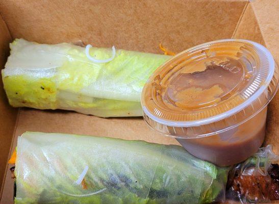 Grilled pork salad rolls w/peanut sauce.