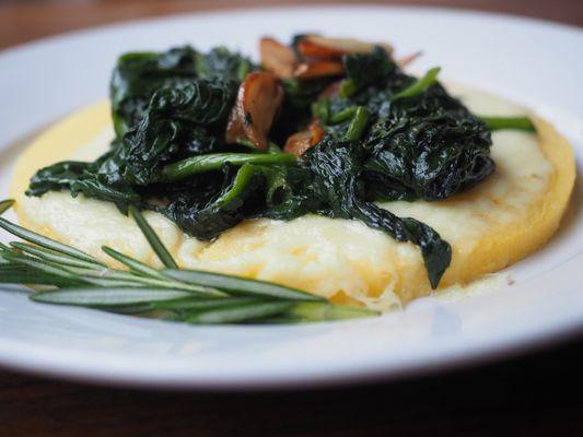 Polenta with saute Spinach in garlic sauce