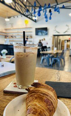 Croissant & Iced Lavender Honey Latte