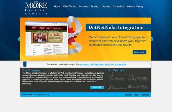 Moore Creative uses DNN content management system as its primary Application Development Platform for rapid ASP.NET developed solutions