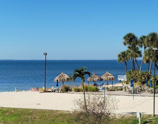 Volleyball court and tables