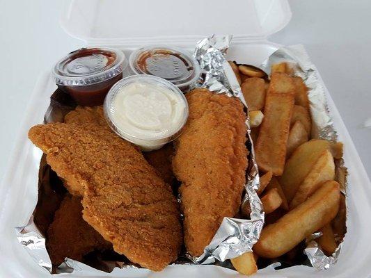 Chicken Finger Dinner Plain. But you can have it Hot Medium or Mild.