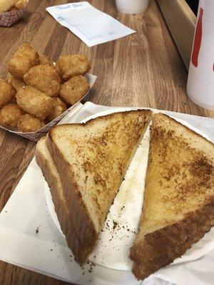 Grilled cheese (with pimento) and a side of tots