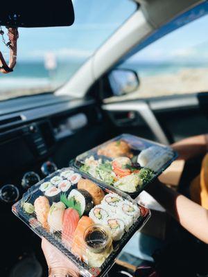 Fresh sushi bento and nice warm, crispy, chicken katsu bento.