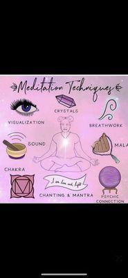 I teach my clients one on one, how to meditate how to work with crystals to heal body, mind and spirit