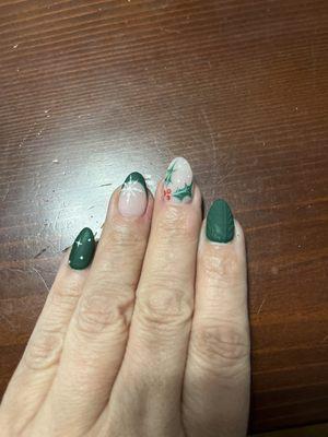 Holiday nail art with Gel X mani.