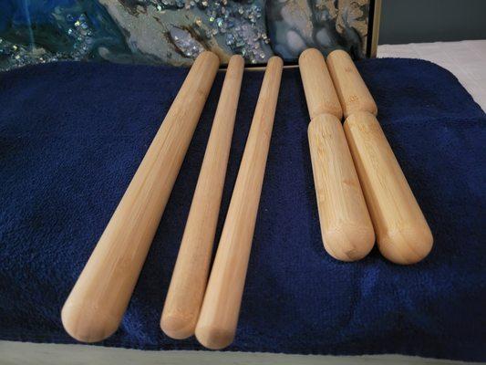 Bamboo rods are warmed and able to work the surface of the facia or connective tissue more effectively