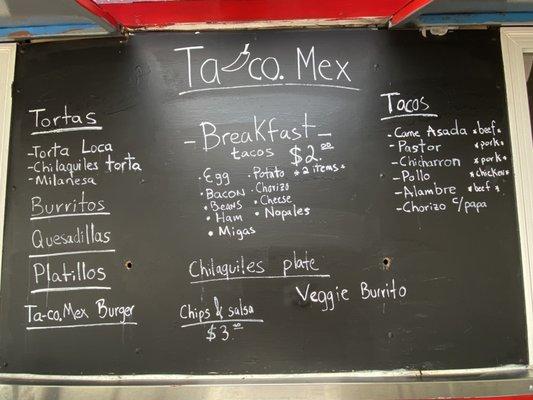 Ta-co. mex menu