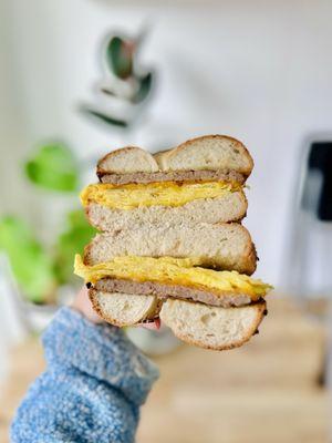 Sausage, Egg, and Cheese on an Everything Bagel