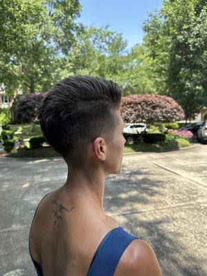 Side/back view- short women's cut