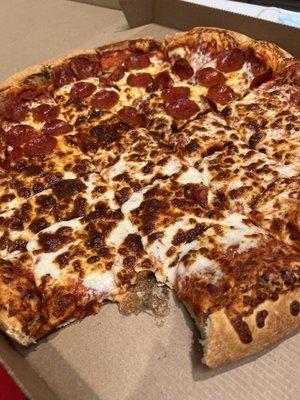 Pizza! Food court bargain! About ten bucks fresh and tasty.