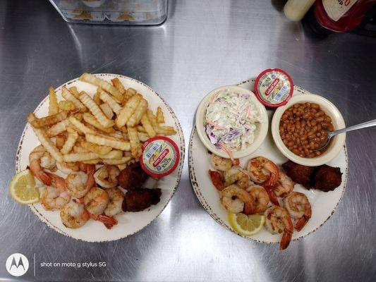 Grilled or fried shrimp on Saturday nights including tea or coffee and dessert