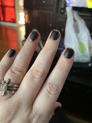 Black matte gel with gold glitter