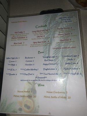 Cocktail menu