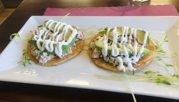 Crab avocado tostadas