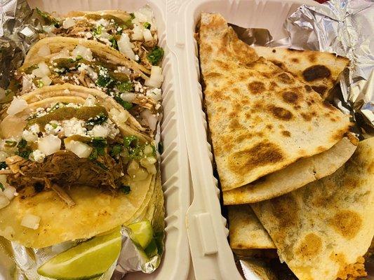 Pork street tacos and ground beef quesadilla #TacoTuesday