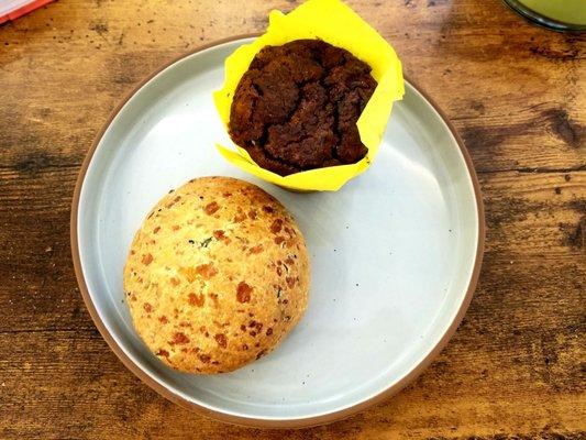 Cheddar Chive Biscuit and Vegan Banana Walnut Muffin