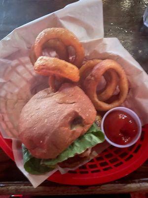 Burger with onion rings