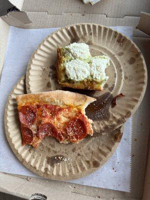 Pesto ricotta Sicilian and pepperoni slice