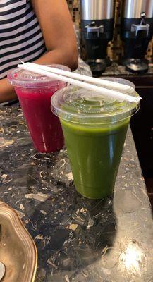 immune booster (red) green juice (green)