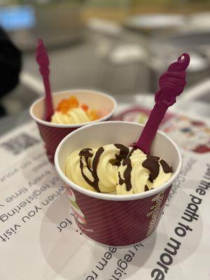 Dole Whip with popping boba and hard shell chocolate