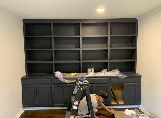 Office Space build (New Wall Installation) Featuring Custom Built-in shelving