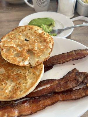 Bacon, grilled English muffin and avocado