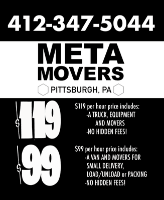 Great rates starting at $99 per hour! No hidden fees! Give us a ring 412-347-5044