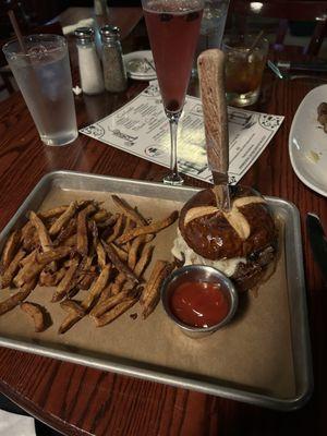 The Swiss burger and fries