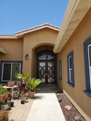 The colors work perfect with the house & popouts. Our front doors have been restained and look new again.