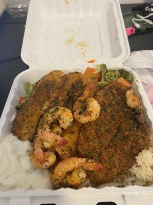 Flounder meal with shrimp and vegetables fried rice