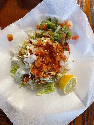 Two fried fish tacos