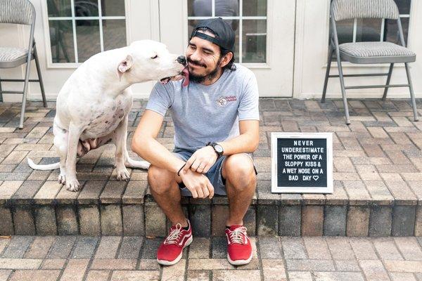 We love those pup kisses here at Rocky's! Caring for your dogs during daycare or boarding always brightens up our days.