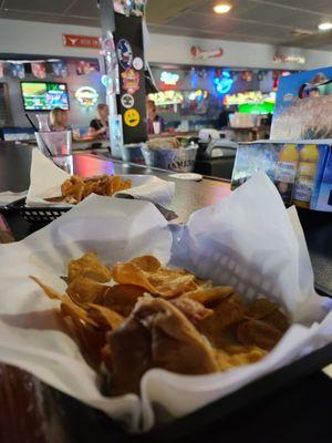 Fresh, hot, handcut potato chips delivered by manager Calvin!